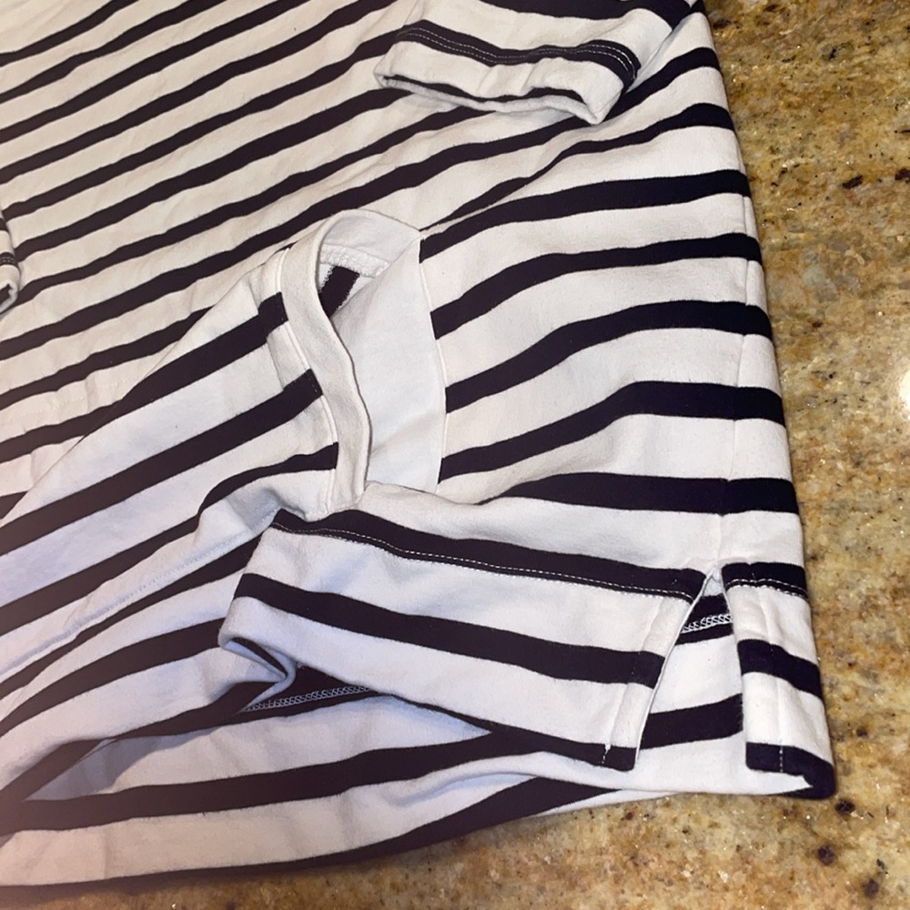 Talbots striped sweatshirt navy blue white cotton kangaroo pocket pullover X - Picture 3 of 10